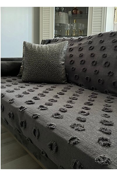 Madamca Raluca Pompon Sofa Cover Anthracite 180*240
