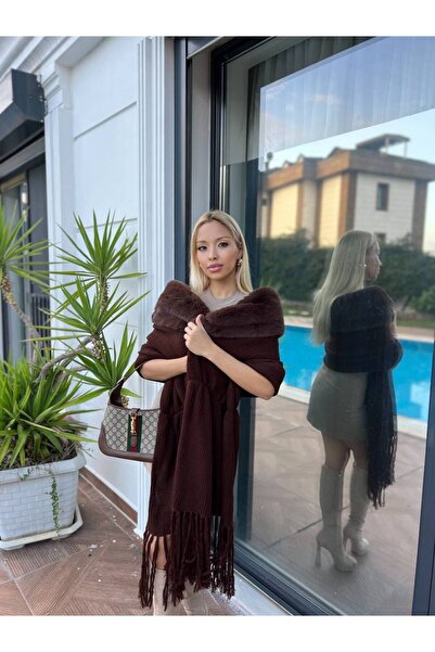 For Angels Brown Fur Collar Shawl Poncho 23705