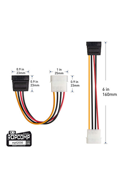Ropcomp 4-Pin Molex Erkek - 15-Pin SATA Güç Dönüştürücü Kablo (20 cm)