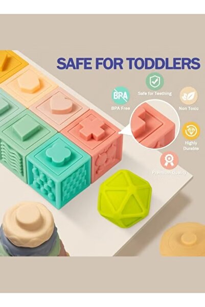 Generic Baby Soft Building Blocks,Educational Animal & Number Stacking Toys,Squeeze Sensory Play(13PCS)