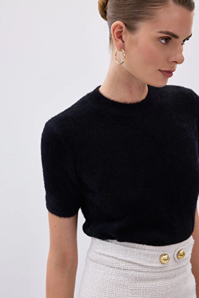 Sateen Sakallı Kısa Kol Triko - Siyah