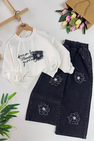 Minigimin Cicileri Costum pentru fetiță cu pantaloni largi cu detaliu de brod...