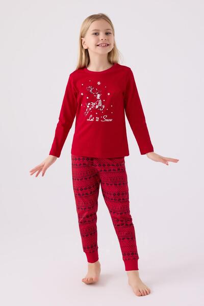 Arnetta 3106 Garson Aile Let It Snow Girl's Red Long Sleeve Pajama Set