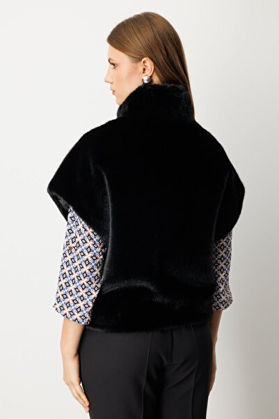 Ekol Mock Neck Plush Vest Black