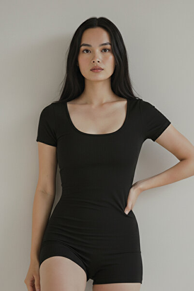 BEQA Kadın Sırt Dekolteli Kısa Kollu Toparlayıcı Spor Tulum