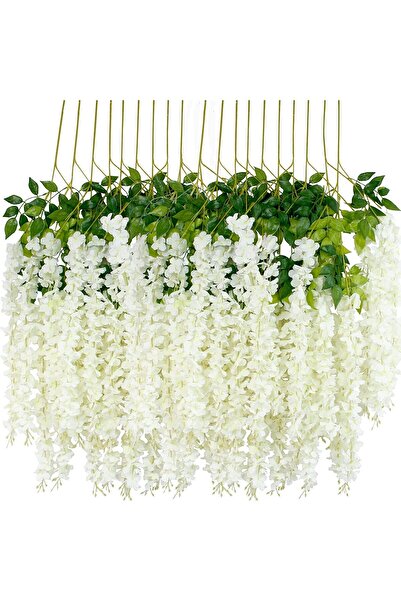 Saharaz 12 Pack /45 inch Density Wisteria Artificial Fake Flower Bushy Silk Vine Ratta Hanging Garland