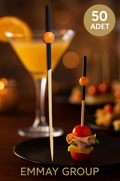 İthal Bambu Turuncu Top Kürdan 12 cm, Parti, Sunum,hamburger, Kokteyl, Renkli...