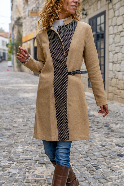 NEW LAVİVA Kadın Zırh Garnili Astarsız Toka Detaylı Midi Boy Kaşe Kaban NEW70...