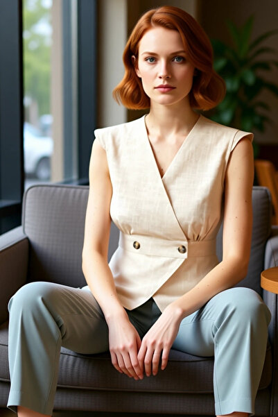 PayBuy Women's Linen Look V-Neck Sleeveless Blouse Cotton Summer Casual Distinguished Material High Quality