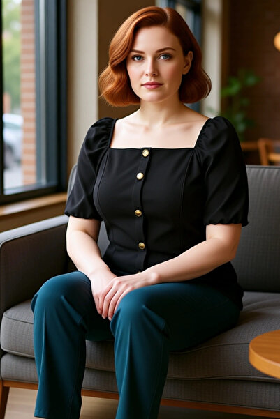 PayBuy Women's Square Neck Balloon Sleeve Blouse Comfortable and Stylish Choice Quality Stylish Comfortable Modern