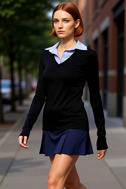 PayBuy Women's Burgundy Polo Neck Color Block Long Sleeve Basic Silhouette Smart Persona 100% Cotton Winter Knitwear Top