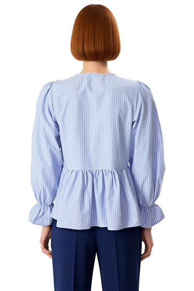 PayBuy Γυναικεία καρό μπλούζα με λαιμόκοψη σε σχήμα V με μανίκια με κορδόνια υφαντή μπλούζα Ποιοτική κομψή άνετη μοντέρνα κομψή καθημερινή