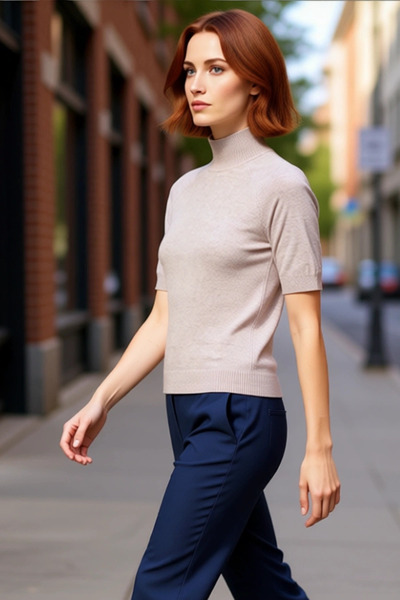 PayBuy Γυναικεία εφαρμοστή μπλούζα με κοντό μανίκι ψηλός λαιμός με βασικό πλε...