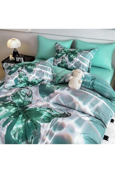 JOJO HOME Bedding set, 5D print, with elastic, 140x200cm, 4 pieces, Butterfly, Green
