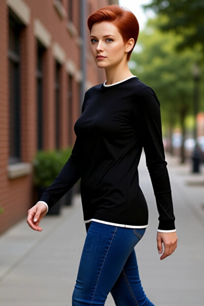 PayBuy بلوزة نسائية محبوكة مرنة بأكمام طويلة وياقة دائرية، ذات جودة عالية، أن...