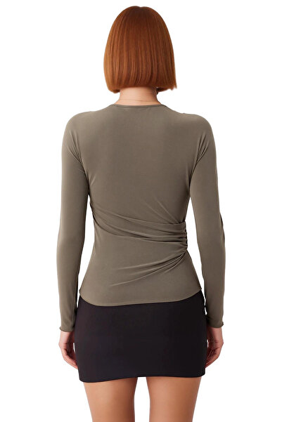 PayBuy Women's Asymmetrical Collar Knot Detail Long Sleeve Knitted Quality Stylish Comfortable Modern Elegant Casual