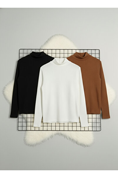 nacar çarşı Kız ve Erkek Çocuk 3lü Paket Siyah Kahverengi Beyaz Fitilli Yarım...