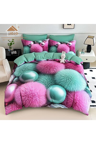 JOJO HOME Bedding set, 5D print, with elastic, 140x200cm, 4 pieces, Puffs, Green