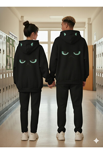 NİCE Смішний сердитий обличчя худі 3 нитки Зимовий комплект з капюшоном верх і низ подвійний комбінезон – унісекс спортивний костюм