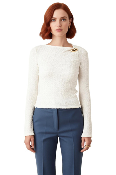 PayBuy Women's Asymmetrical Collar Textured Long Sleeve Bodycon Stretchy Knitted Quality Stylish Comfortable Modern