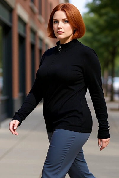 PayBuy Bluză cu fermoar pentru femei guler ridicat mulat tricotaj cu striații...