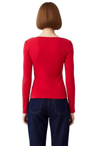 PayBuy Women's Buttoned Crew Neck Fitted Corded Fabric Stretchy Knitted Long Sleeve Quality Stylish Comfortable