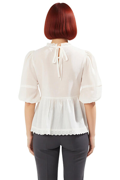 PayBuy Women's Cotton Brode Detailed Balloon Sleeve Blouse Quality Stylish Comfortable Modern Elegant Daily