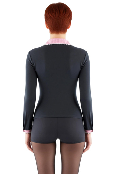 PayBuy Women's Viscose Ribbed Woven Detailed Polo Neck Long Sleeve Blouse Quality Stylish Comfortable Modern Elegant