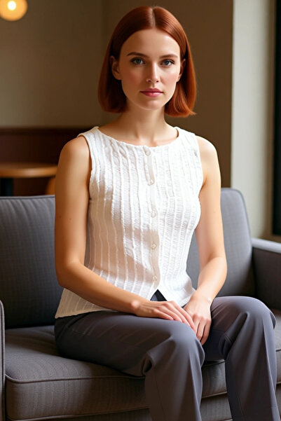 PayBuy Women's Seersucker Knitted Blouse Fitted Fit Boat Neck Casual Style Professional Look Stylish