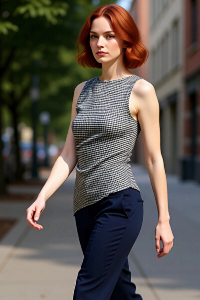 PayBuy Bluză cu carouri din jacquard din material subțire Casual Summer Zarif...