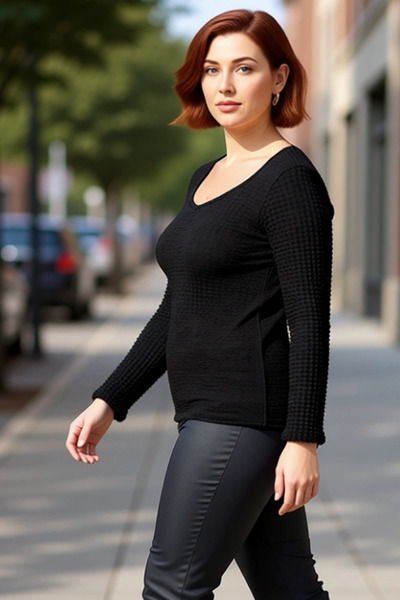 PayBuy Women's Seersucker Textured V-Neck Long Sleeve Knitted Quality Stylish Comfortable Modern Elegant Casual