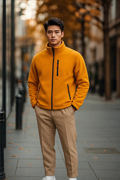 COMBİNE MİCHAİL فليس أصفر فاخر للرجال مع تفاصيل جيب