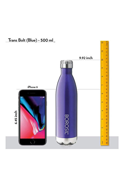 Borosil Vacuum Bolt Bottle Blue 500ml