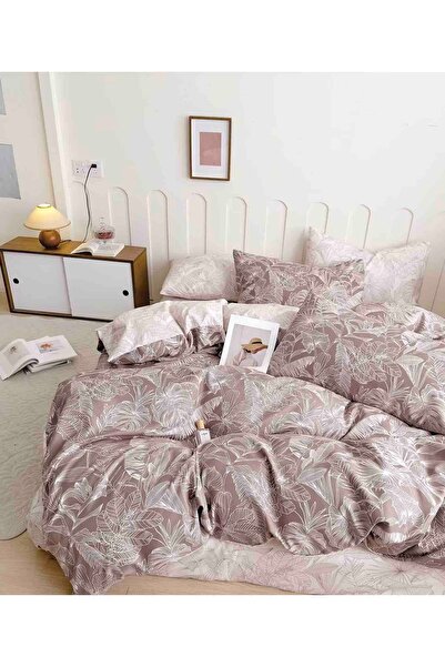 JOJO HOME Bedding set, fine cotton, with elastic, 6 pieces, 180x200cm, Pink / Cream Tropical