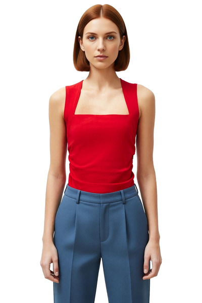 PayBuy Women's Fitted Gathered Knitted Blouse Square Neck Casual Perfect Fit Custom Design