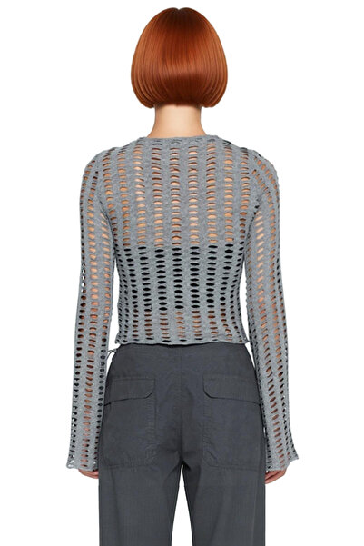 PayBuy Women's Regular Fit Spanish Sleeve Mesh Crew Neck Long Sleeve Crop Knitted Blouse Spring Autumn