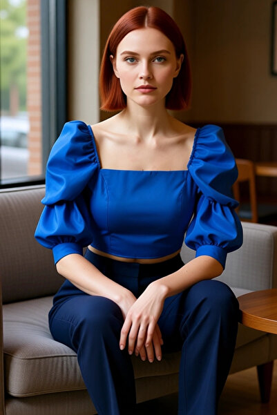 PayBuy Women's Fitted Square Neck Balloon Sleeve Woven Blouse Summer Feminine Style for Daily Casual Wear