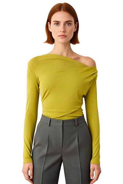 PayBuy Women's Asymmetrical Neckline Gathered Bodycon Long Sleeve Knitted Quality Stylish Comfortable Modern Elegant