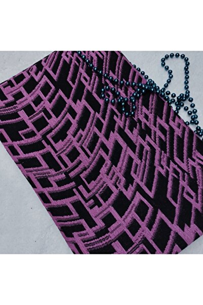 SARE NEHİR Jakarlı örme metrelik kumaş siyah fuşya