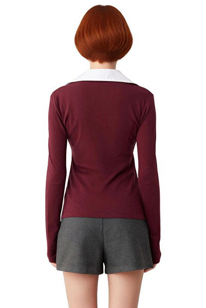 PayBuy Women's Polo Neck Color Block Long Sleeve Basic Silhouette Smart Persona 100% Cotton Winter Knitwear Top