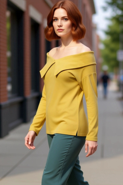 PayBuy Γυναικεία μπλούζα Carmen Collar πλέξη ριμπ πλεκτή μακρυμάνικη μπλούζα ...