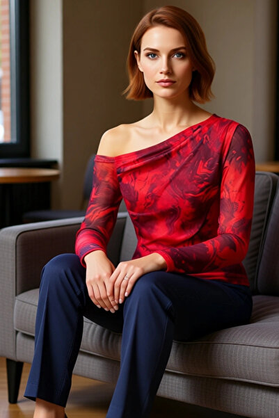 PayBuy Women's Gray Lined Tulle Blouse Asymmetrical Collar Fitted Pattern Long Sleeve Regular Length New Season Fashion