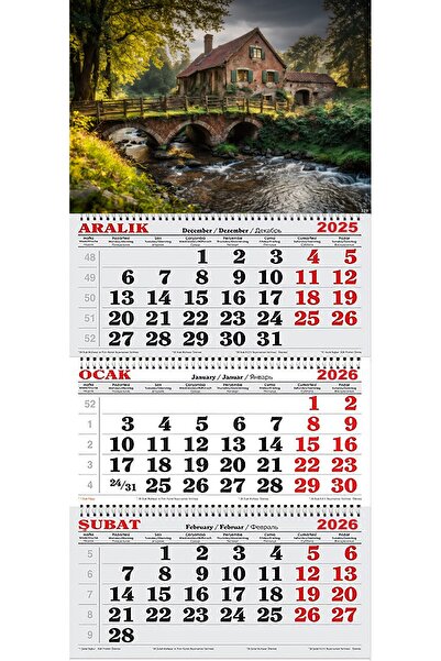 GENC DIJITAL BASKI 2026 Yılı Gemici Takvimi- Nehir, Taş Köprü ve Kulübe