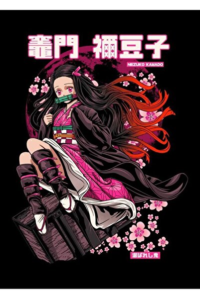 fame-stoned Demon Slayer Nezuko Kamado Anime Printed Unisex 100% Cotton Black Crew Neck Sweatshirt