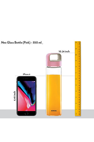 Borosil Neo Glass Bottle 500ml Pink
