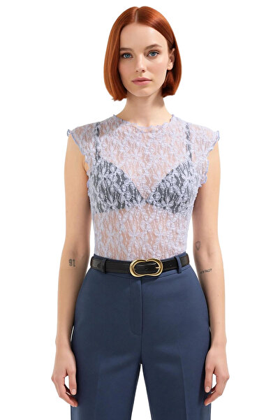 PayBuy Bluză cu detaliu din dantelă pentru femei guler rotund Colecția de vară Zarifane Design