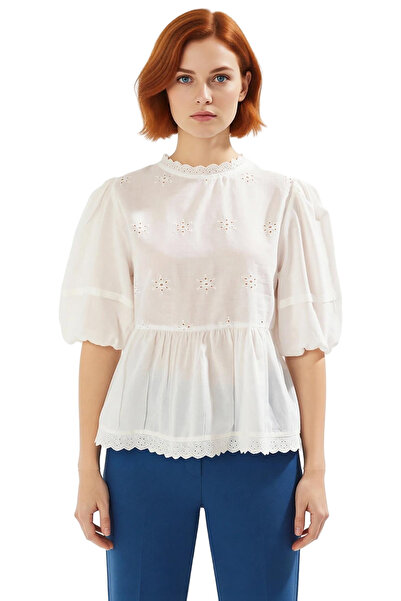 PayBuy Women's Cotton Brode Detailed Balloon Sleeve Blouse Quality Stylish Comfortable Modern Elegant Daily