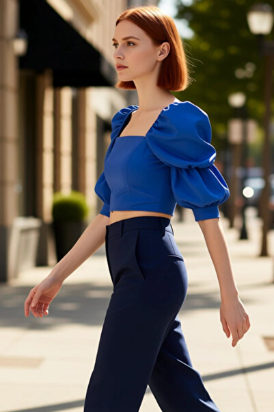 PayBuy Women's Fitted Square Neck Balloon Sleeve Woven Blouse Summer Feminine Style for Daily Casual Wear