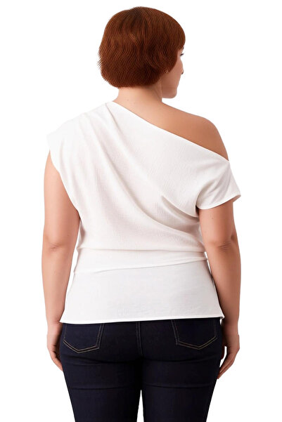 PayBuy Women's Asymmetrical Cut Boat Neck Detailed Woven Blouse Quality Stylish Comfortable Modern Elegant