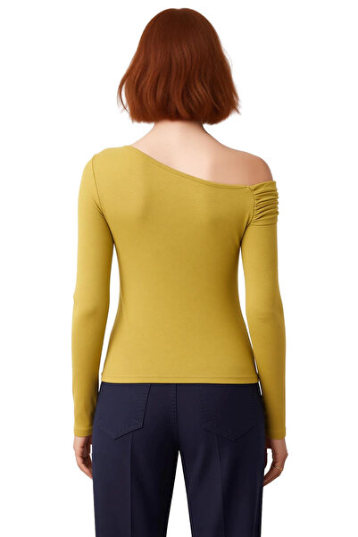 PayBuy Women's Asymmetrical Neckline Gathered Bodycon Long Sleeve Knitted Quality Stylish Comfortable Modern Elegant